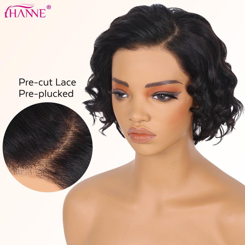 HANNE Short Curly Human Hair Wigs 13x4 HD Lace Curly Bob Wig 180% Density Pre Plucked Pre Cut Glueless Wig 8 Inch Bob Human Hair Wigs for Black Women - Image 3